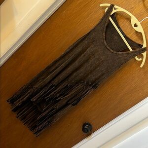 T Party Brown Fringe Sleeveless Tunic L